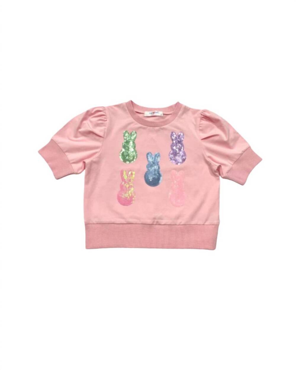 NEW LULU BEBE kids' peeps sequin puff sleeve top in peach